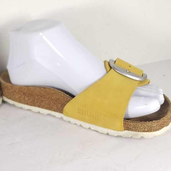 Birkenstock Women's Madrid Big Buckle EU 38 US 7 Yellow Nubuck Slide Sandals - Picture 6 of 16